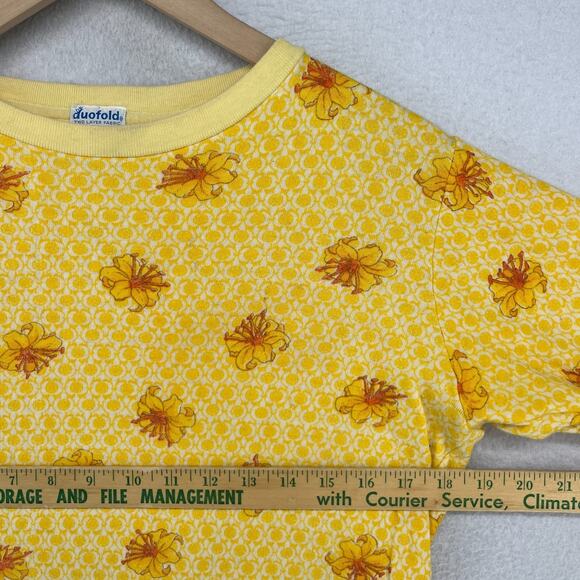 DUOFOLD Top Youth 18 2-Layer Baselayer Floral Thermal Wool Blend Yellow VTG - Picture 11 of 13